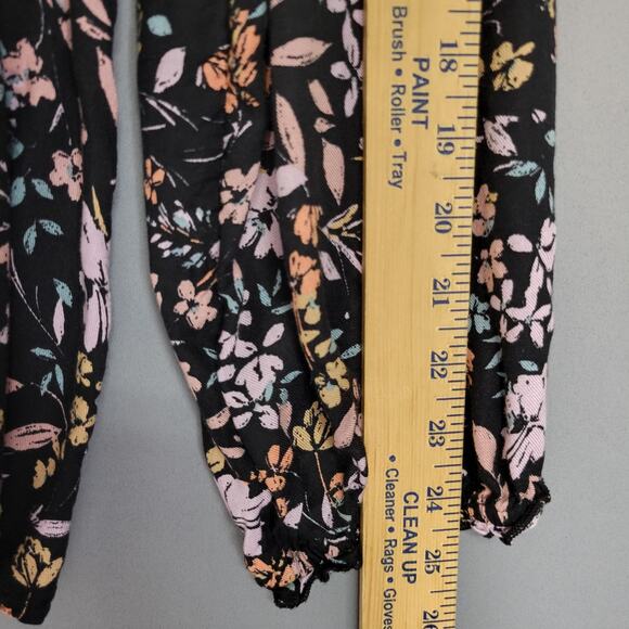 Lane Bryant Top Womens 22/24 Black Floral Surplice Wrap Peplum Long Sleeve Boho - Picture 8 of 12